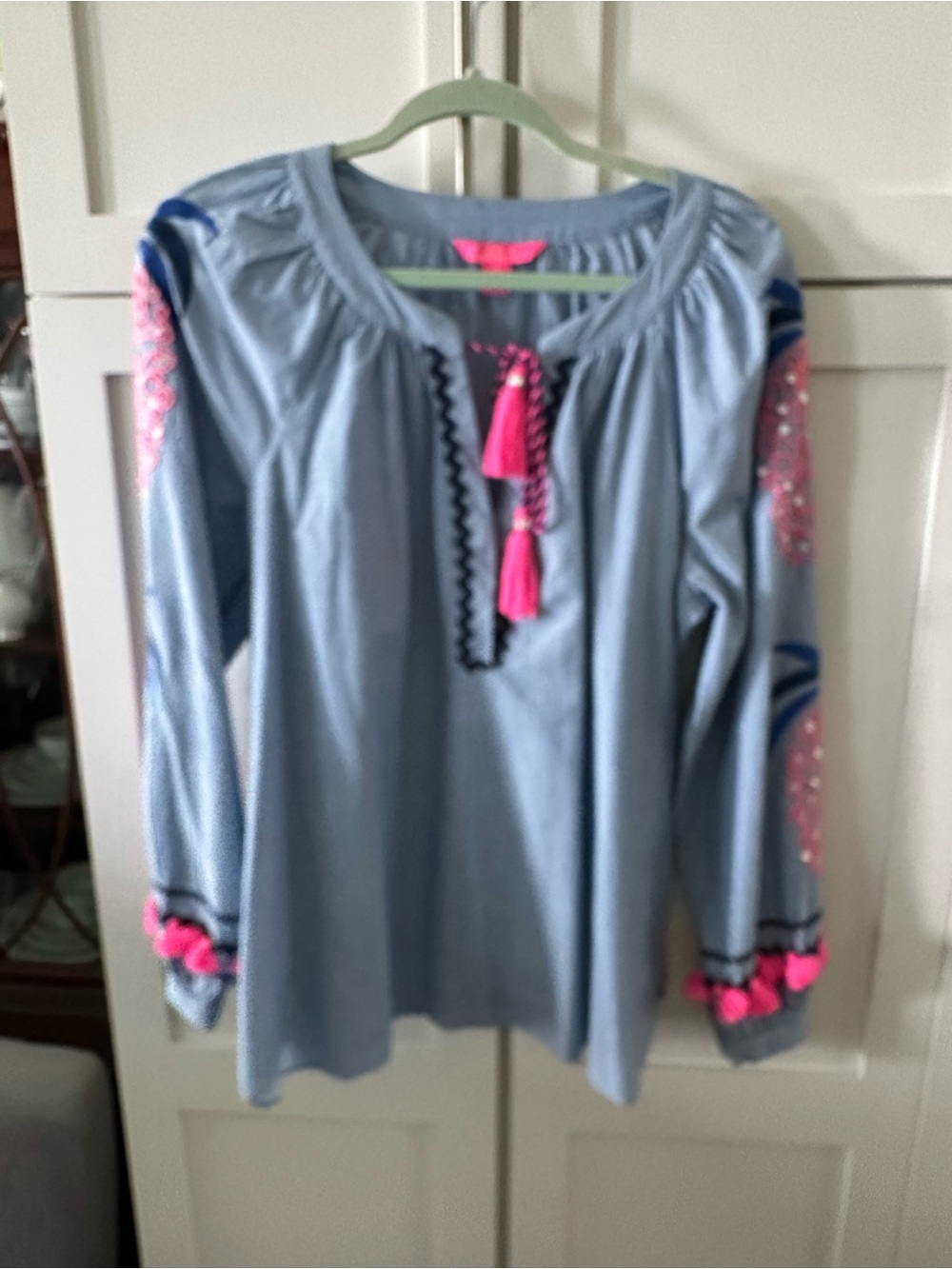 Lilly Pulitzer Light Blue Tunic with Bright Pink Tassels